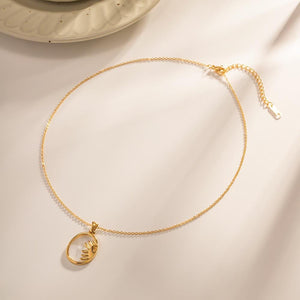 18K Gold Oval Mother of Pearl Sunburst Pendant Necklace - Stainless Steel Jewelry