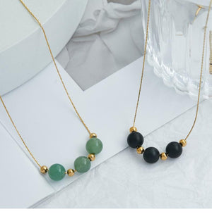 Black Obsidian Necklace – Natural Healing Crystal Pendant in Titanium Steel