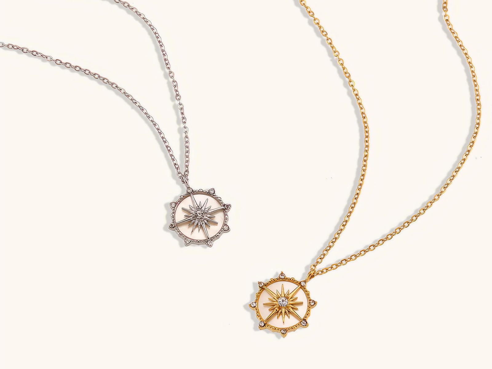 Shell Compass Star Necklace: Stainless Steel Minimalist Pendant