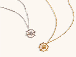 Shell Compass Star Necklace: Stainless Steel Minimalist Pendant