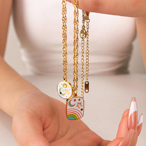 Sun, Moon, and Rainbow Gold Pendant Necklaces – Celestial Enamel Charm Jewelry