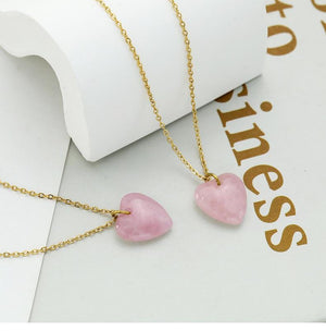 Natural Rose Quartz Heart Pendant Necklace – Minimalist Titanium Steel 18K Gold-Plated Chain Jewelry