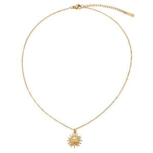 Retro Sun Pendant Necklace – 18K Gold-Plated Stainless Steel Jewelry