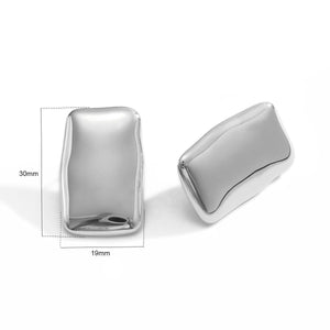 18K Gold Plated Rectangle Earrings: Minimalist Stainless Steel Studs
