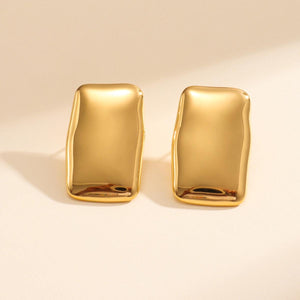 18K Gold Plated Rectangle Earrings: Minimalist Stainless Steel Studs