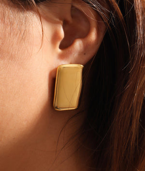 18K Gold Plated Rectangle Earrings: Minimalist Stainless Steel Studs