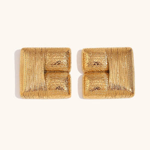 18K Gold Plated Square Earrings: Geometric Textured Stainless Steel Studs