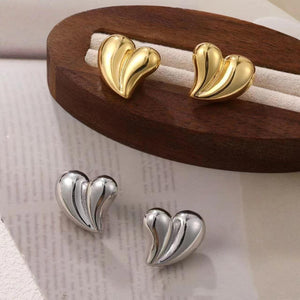 Sculptural Heart Earrings | 18K Gold Plated Retro Statement Studs | Bold Artistic Jewelry for Women
