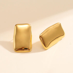 18K Gold Plated Rectangle Earrings: Minimalist Stainless Steel Studs