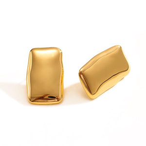 18K Gold Plated Rectangle Earrings: Minimalist Stainless Steel Studs