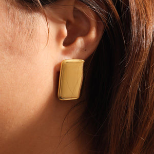 18K Gold Plated Rectangle Earrings: Minimalist Stainless Steel Studs