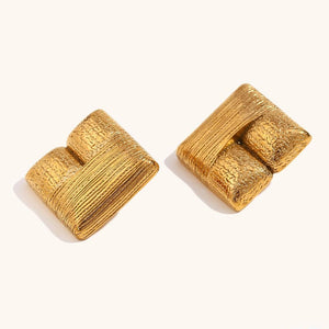 18K Gold Plated Square Earrings: Geometric Textured Stainless Steel Studs