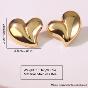 Sculptural Heart Earrings | 18K Gold Plated Retro Statement Studs | Bold Artistic Jewelry for Women