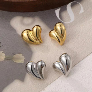 Sculptural Heart Earrings | 18K Gold Plated Retro Statement Studs | Bold Artistic Jewelry for Women