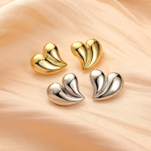 Sculptural Heart Earrings | 18K Gold Plated Retro Statement Studs | Bold Artistic Jewelry for Women