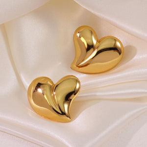 Sculptural Heart Earrings | 18K Gold Plated Retro Statement Studs | Bold Artistic Jewelry for Women
