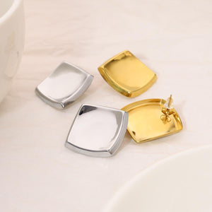 Minimalist Geometric Square Earrings | 18K Gold Plated Stainless Steel Studs | Modern Statement Jewelry