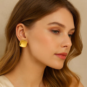 Minimalist Geometric Square Earrings | 18K Gold Plated Stainless Steel Studs | Modern Statement Jewelry