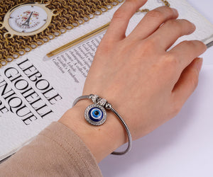 Adjustable Stainless Steel Evil Eye Bracelet: Protection Jewelry