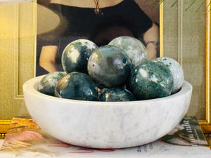 Moss Agate Sphere: Natural Crystal Ball, Calming Home Decor