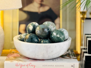 Moss Agate Sphere: Natural Crystal Ball, Calming Home Decor