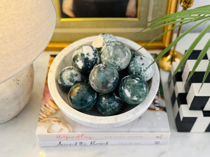Moss Agate Sphere: Natural Crystal Ball, Calming Home Decor