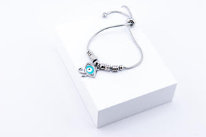Silver Evil Eye Charm Bracelet: Adjustable Crystal Protection