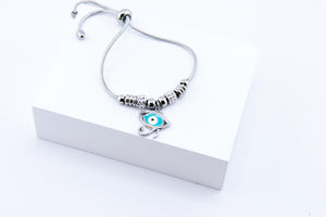 Silver Evil Eye Charm Bracelet: Adjustable Crystal Protection