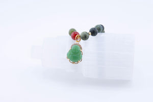 Green Jade Buddha Bracelet: Gold Charm, Healing Stone Jewelry