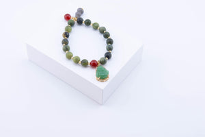 Green Jade Buddha Bracelet: Gold Charm, Healing Stone Jewelry