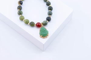 Green Jade Buddha Bracelet: Gold Charm, Healing Stone Jewelry