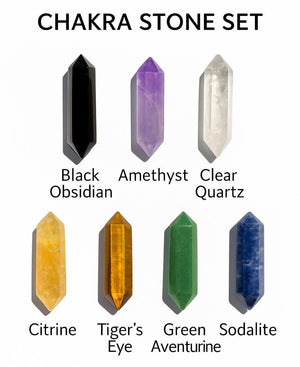 Chakra Crystal Healing Set: Selenite Flower of Life Plate & 7 Double Terminated Points