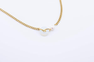 Opalite Donut Necklace: Gold Chain with Faux Pearl