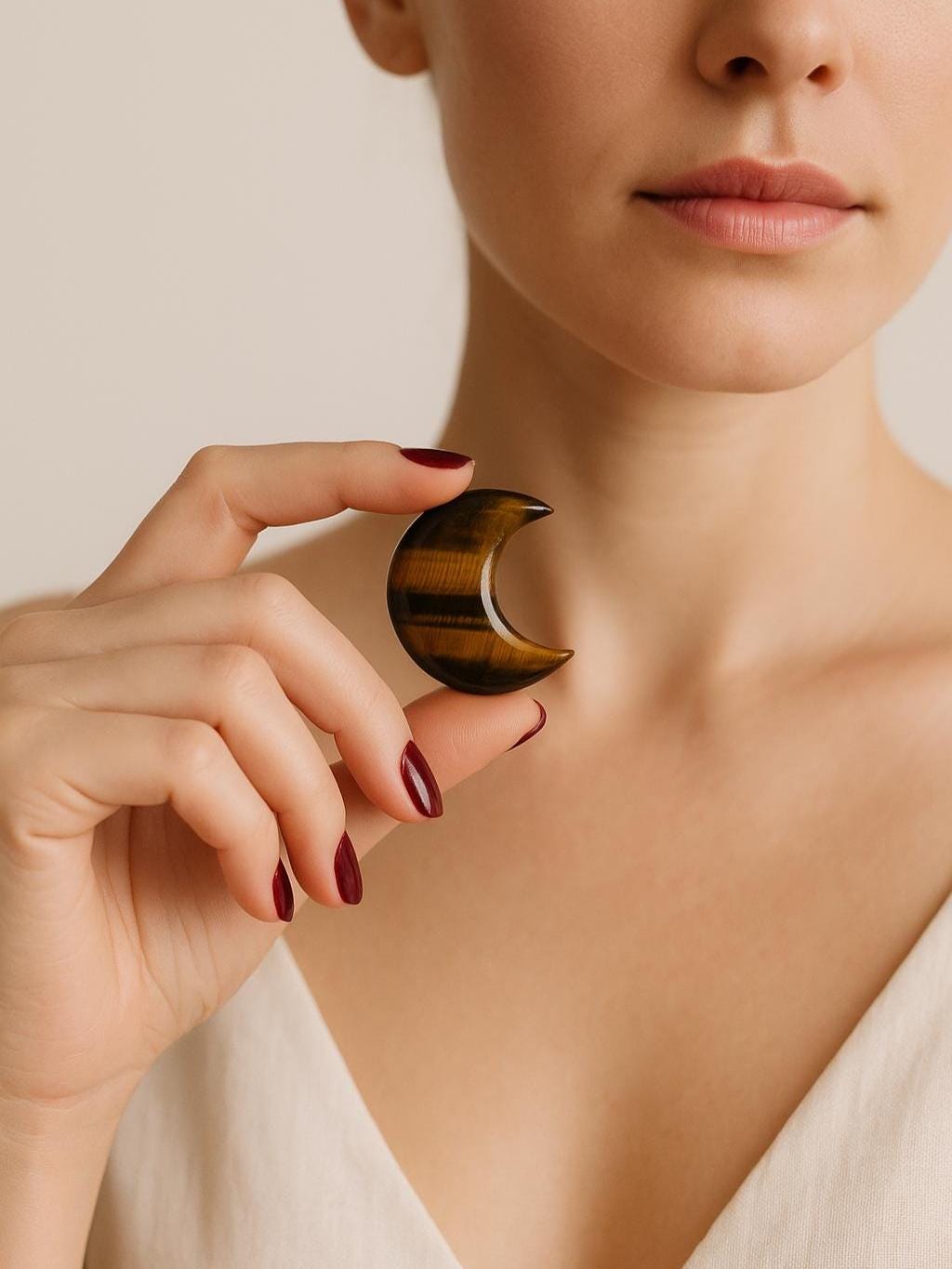 Tiger Eye Crescent Moon: Polished Pocket Stone for Confidence (30mm)