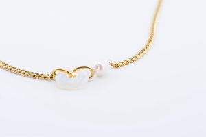 Opalite Donut Necklace: Gold Chain with Faux Pearl