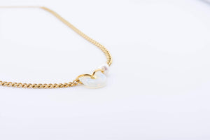 Opalite Donut Necklace: Gold Chain with Faux Pearl