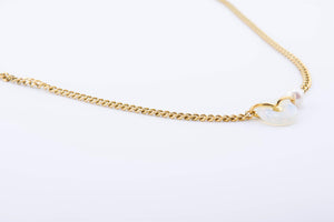 Opalite Donut Necklace: Gold Chain with Faux Pearl