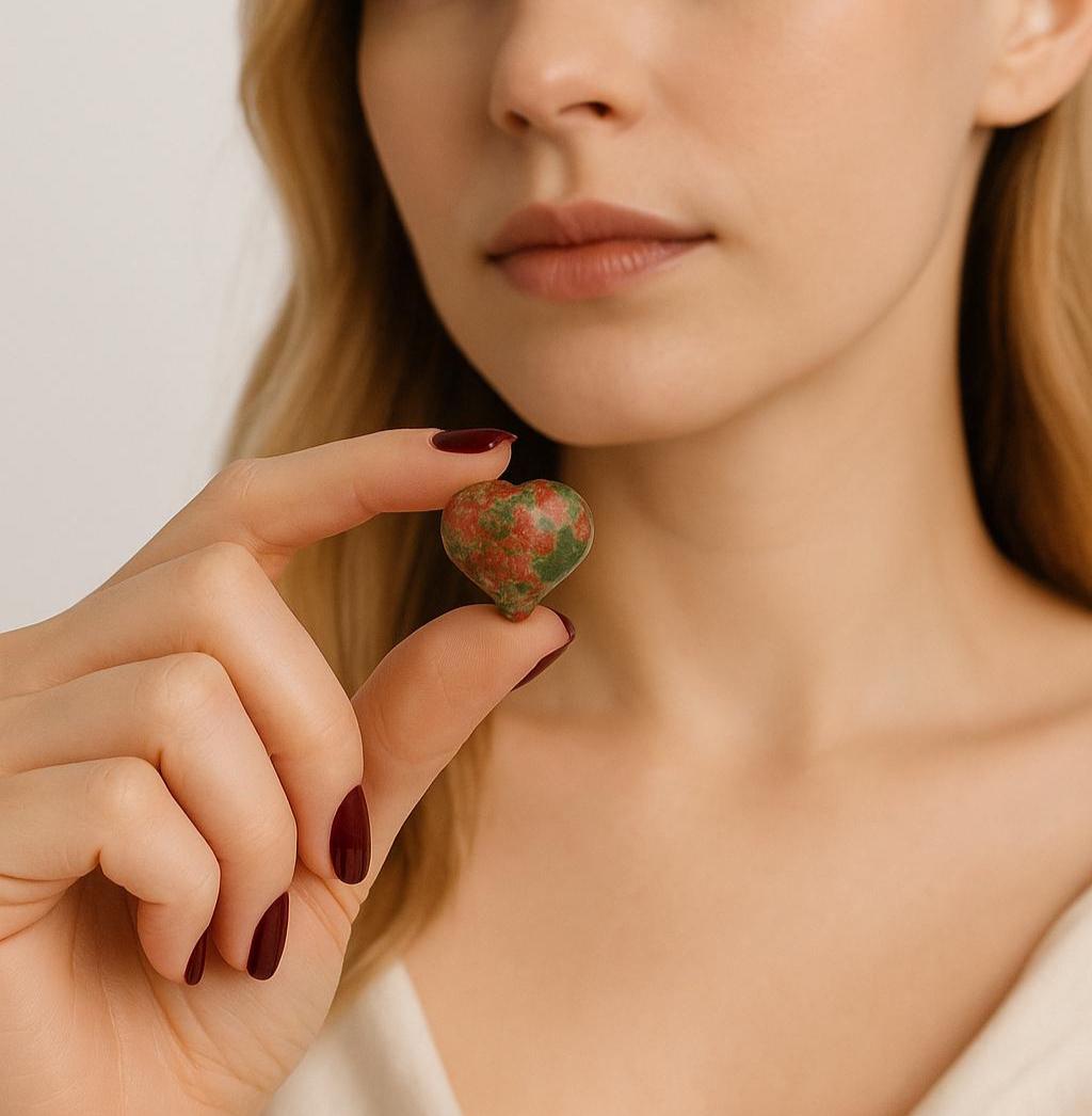 Unakite Puffy Heart Crystal – Heart Chakra Stone for Emotional Healing, Balance & Inner Growth