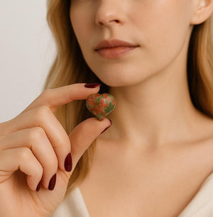 Unakite Puffy Heart Crystal – Heart Chakra Stone for Emotional Healing, Balance & Inner Growth