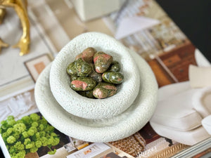 Unakite Puffy Heart Crystal – Heart Chakra Stone for Emotional Healing, Balance & Inner Growth