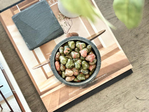 Unakite Puffy Heart Crystal – Heart Chakra Stone for Emotional Healing, Balance & Inner Growth