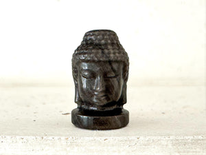 Silver Sheen Obsidian Buddha Head | 5cm Carved Crystal Statue for Protection & Meditation