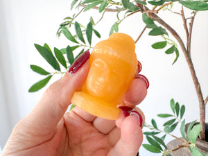 Orange Calcite Buddha Head – 5 cm – Positivity, Creativity & Confidence Boost