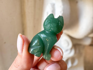 Green Aventurine Cat Figurine: Lucky Crystal Animal Statue, Reiki Healing