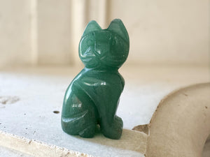 Green Aventurine Cat Figurine: Lucky Crystal Animal Statue, Reiki Healing