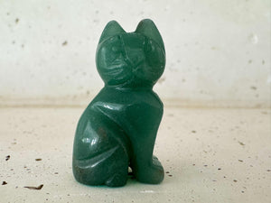Green Aventurine Cat Figurine: Lucky Crystal Animal Statue, Reiki Healing