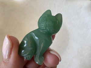 Green Aventurine Cat Figurine: Lucky Crystal Animal Statue, Reiki Healing