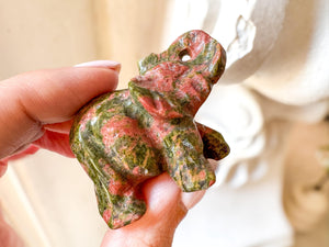 Unakite Elephant Carving: 2-Inch Gemstone Figurine, Healing Crystal