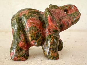 Unakite Elephant Carving: 2-Inch Gemstone Figurine, Healing Crystal