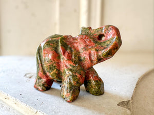 Unakite Elephant Carving: 2-Inch Gemstone Figurine, Healing Crystal
